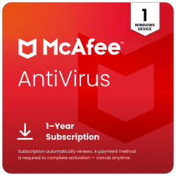 McAfee® AntiVirus Internet Security Software, For 1 Device, 1-Year Subscription with Auto-Renewal, For Windows®, Digital Download