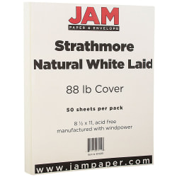 JAM Paper® Card Stock, Strathmore Natural White Laid, Letter (8.5&quot; x 11&quot;), 88 Lb, Pack Of 50