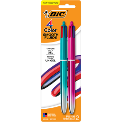 BIC 4 Color Smooth Retractable Ball Point Pen, Medium Point 1.0mm, Assorted Barrels, Assorted Ink, Pack of 2