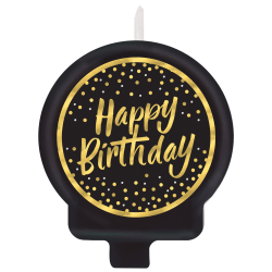 Amscan Go Brightly Molded Happy Birthday Candle, 2-1/2&quot;, Black/Gold