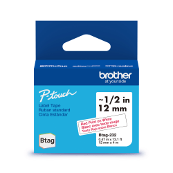 Brother P-touch Btag Label Tape, BTAG232, 0.47 in by 13.1 ft, Red on White