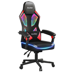 Bestier Ergonomic Gaming Chair With Integrated LED Lights, Black/Red