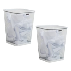 Mind Reader Metal Trash Can Square Waste Paper Basket, 12 1/4"H x 9 3/4"W x 9 3/4"D, White Set of 2