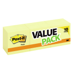 Post-it&reg; Notes, 18 Pads, 3 in x 3 in, Clean Removal, School Supplies and Office Products, Sticky Notes for Vertical Surfaces, Monitors, Walls and Windows, Canary Yellow