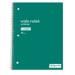 Just Basics Spiral Notebook 8 x 10 12 Wide Ruled 70 Sheets Green ...