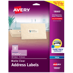 Avery&reg; Matte Address Labels With Sure Feed&reg; Technology, 18660, Rectangle, 1&quot; x 2-5/8&quot;, Clear, Pack Of 300 Labels