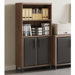 Thomasville&reg; Alderbrook 60&quot;H 3-Shelf Bookcase With Storage, Walnut/Matte Black
