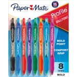 Paper Mate® Profile™ Retractable Ballpoint Pens, Bold Point, 1.4 mm, Assorted Translucent Barrel, Assorted Ink Colors, Pack Of 8