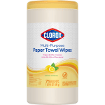 Clorox Paper Towel Wipes, 6-5/8" x 8-1/4", Lemon Verbena Scent, White, Canister Of 75 Wipes