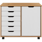Trendfurn Omnia 1-Door Roll Cart, 6 Drawers, 25-3/4&rdquo; x 31-1/3&rdquo;, Honey/White