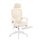 Realspace&reg; Vallori Mesh/Fabric High-Back Chair With Retractable Footrest, Cream/White, BIFMA Compliant