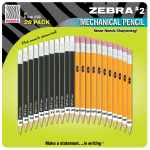 Zebra® #2 Mechanical Pencils, 0.7 mm, Assorted Barrel Colors, Black Lead, Pack Of 28 (14 Black, 14 Yellow)