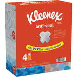 Kleenex® Anti-Viral 3-Ply Facial Tissues, White, 55 Tissues Per Box, Pack Of 4 Boxes