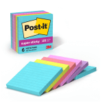 Post-it&reg; Super Sticky Notes, 6 Pads, 4 in x 4 in, 2x the Sticking Power, School Supplies and Office Products, Sticky Notes for Vertical Surfaces, Monitors, Walls and Windows, Supernova Neons Collection, Lined