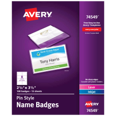 Avery Customizable Name Badges With Pins