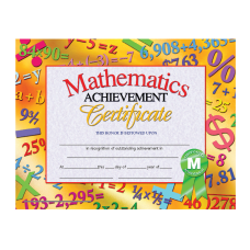 Hayes Publishing Math Achievement Certificate 8