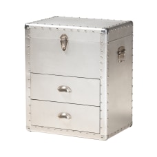 French Industrial Silver Metal 2 Drawer