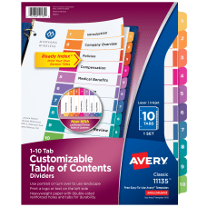 Avery Ready Index Table Of Contents