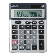 Ativa 12 Digit Desktop Calculator SilverBlack