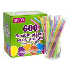 Neeto Flexible Plastic Neon Straws Assorted